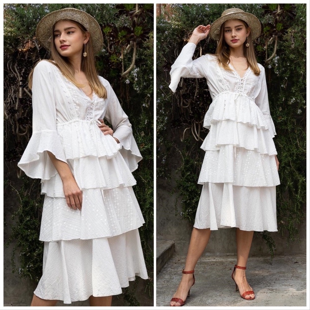 POL Magnolia Blooms Ivory White Tiered Dress - Picture 9 of 11